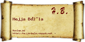 Hejja Béla névjegykártya